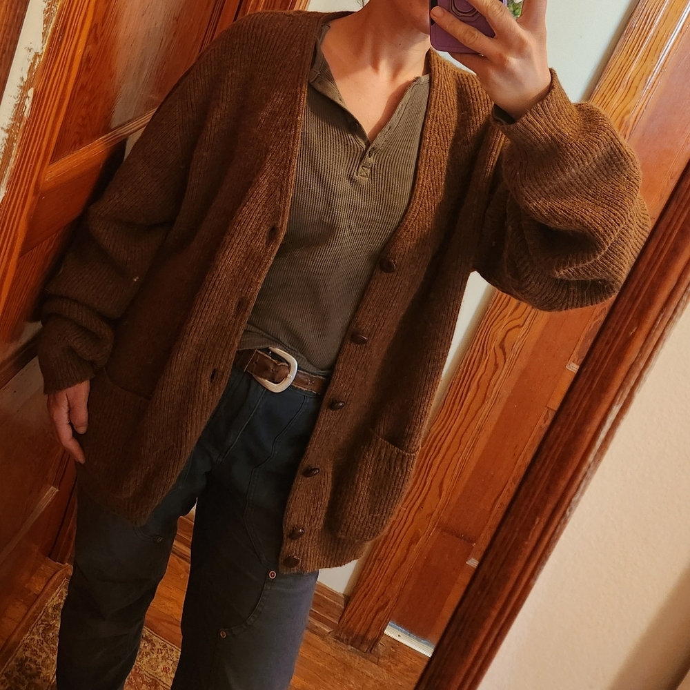 Daniel Cremieux alpaca wool brown front button cardigan size large